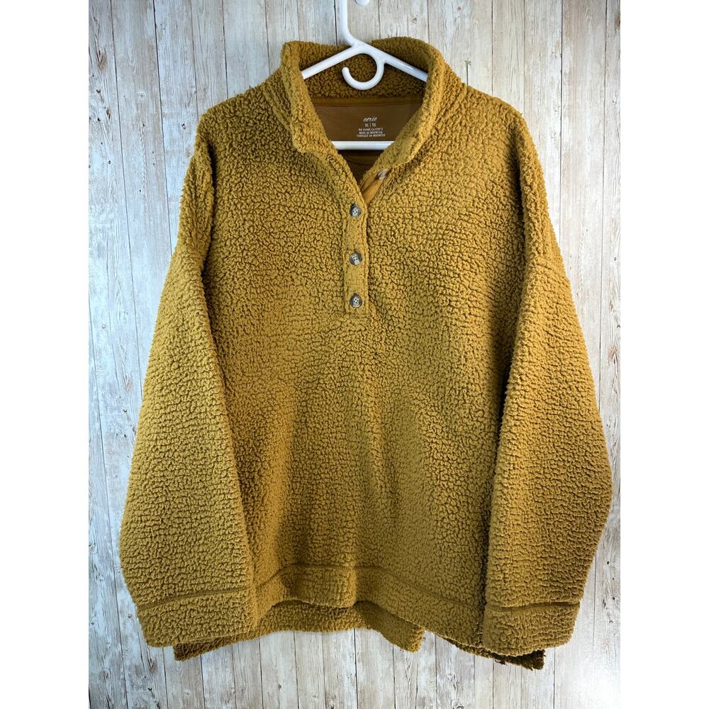 Aerie Sweater Womens XL Camel Sherpa Teddy Fleece Oversized‎ Pockets Soft Warm
